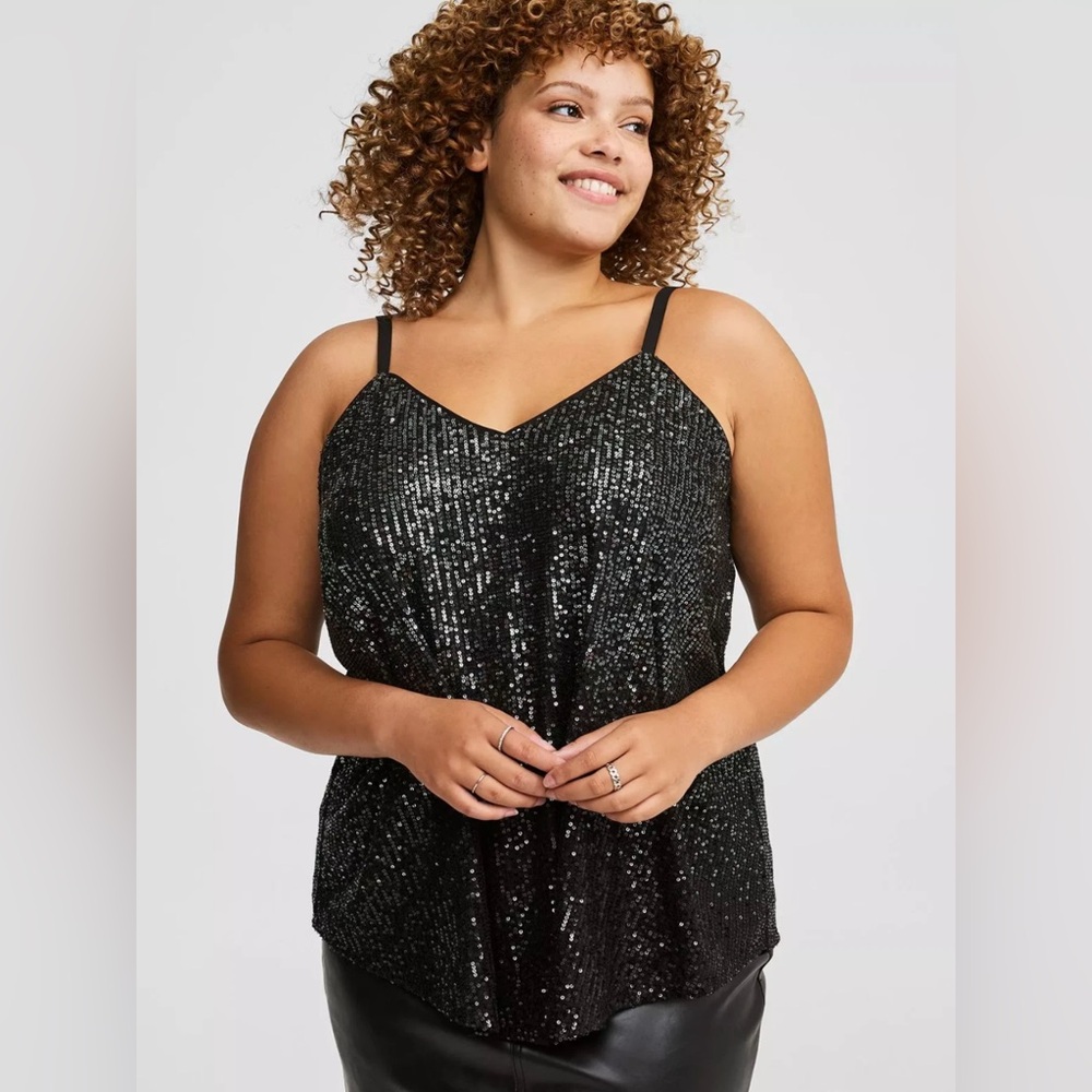 NWT  Torrid Sophie Black Sequin Swing Cami Black Women's Size 4XL